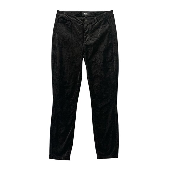 Paige Pants Womens 30 Black Hoxton Skinny Ankle Overdye Velvet Mid Rise Tapered - Picture 1 of 14